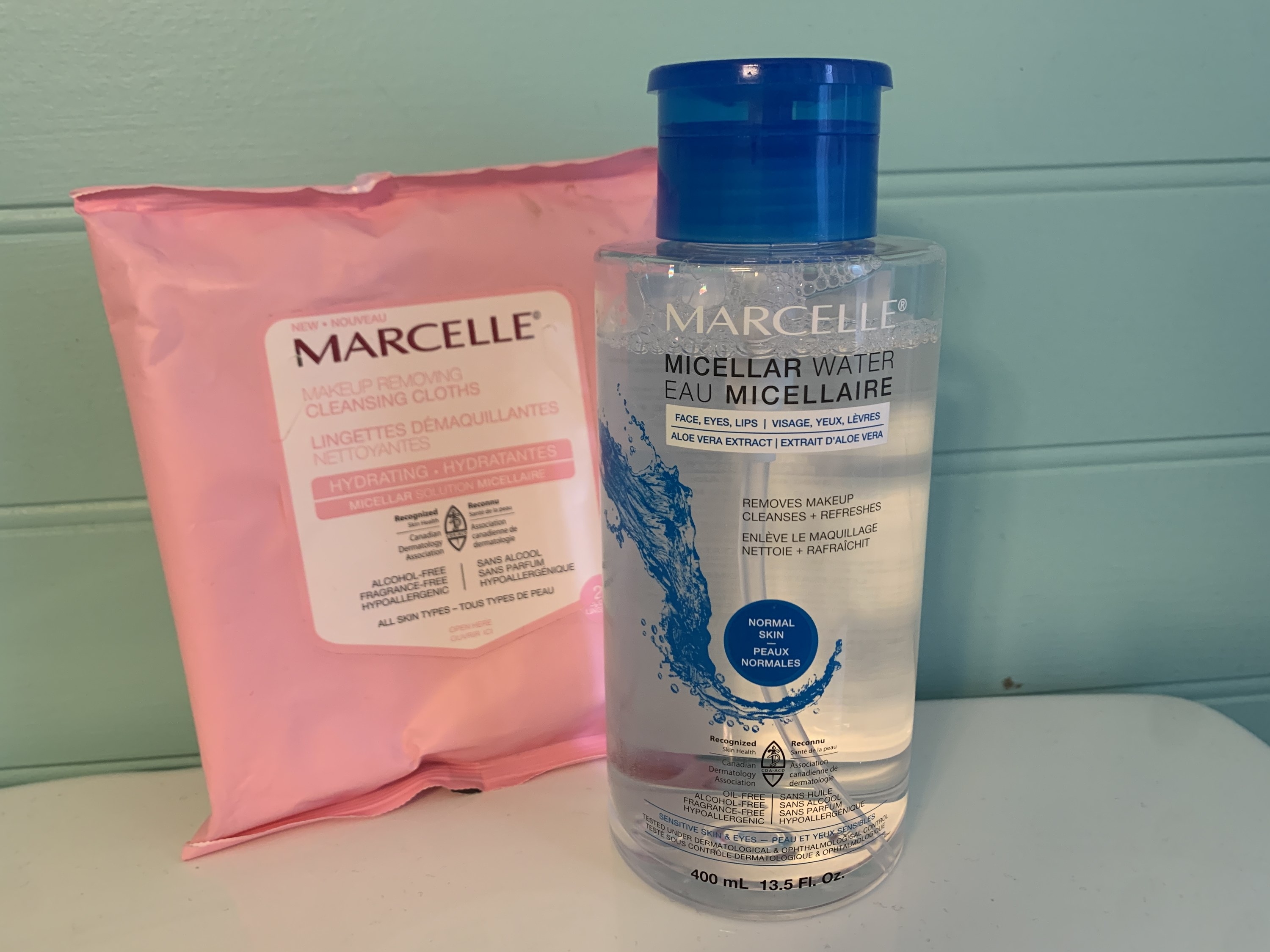 The makeup wipes and bottle of micellar water