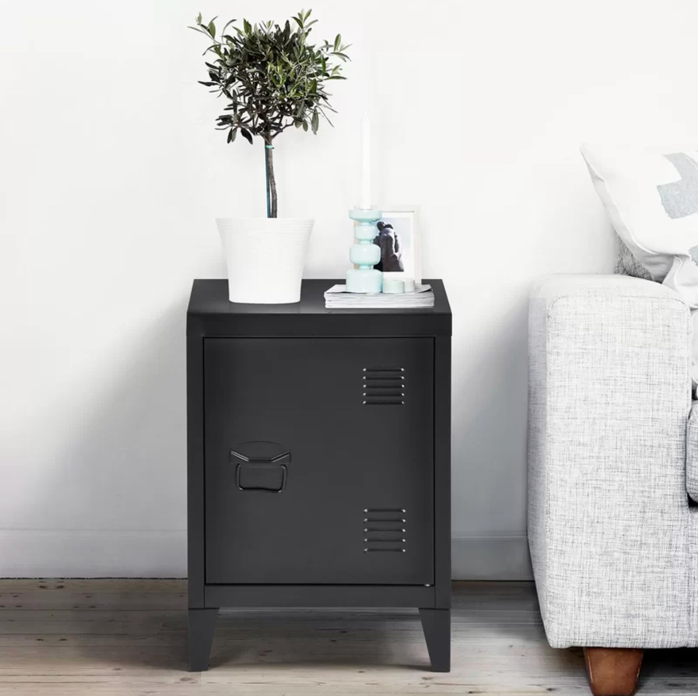 The metal nightstand in black