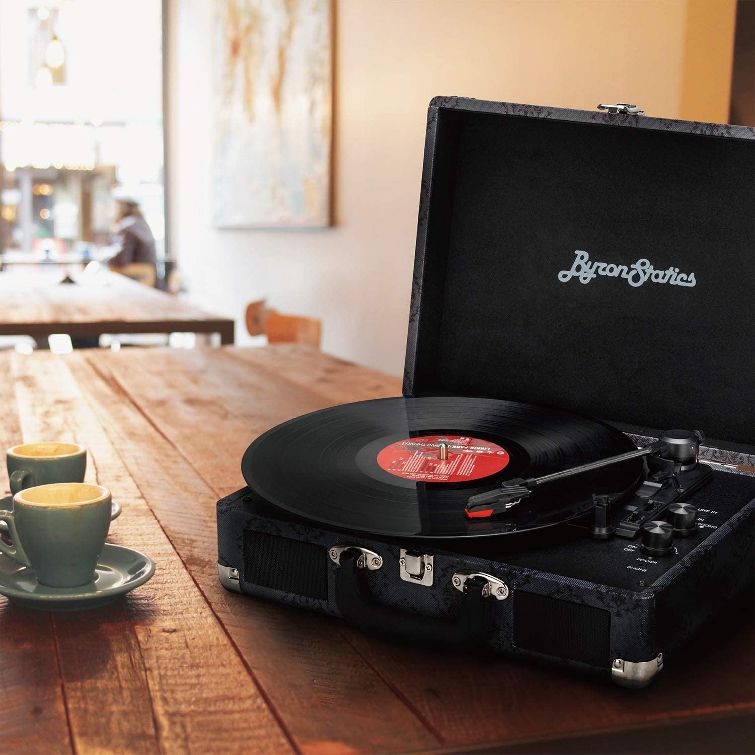 A record player with a vinyl record ready to be played