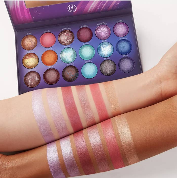 Swatches on arm of the galaxy baked eyeshadow palette