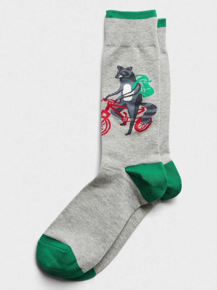 raccoon bike print socks 