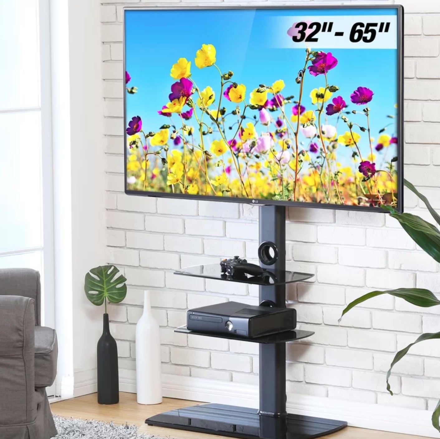 The floor stand mount being used to hold a flat screen tv