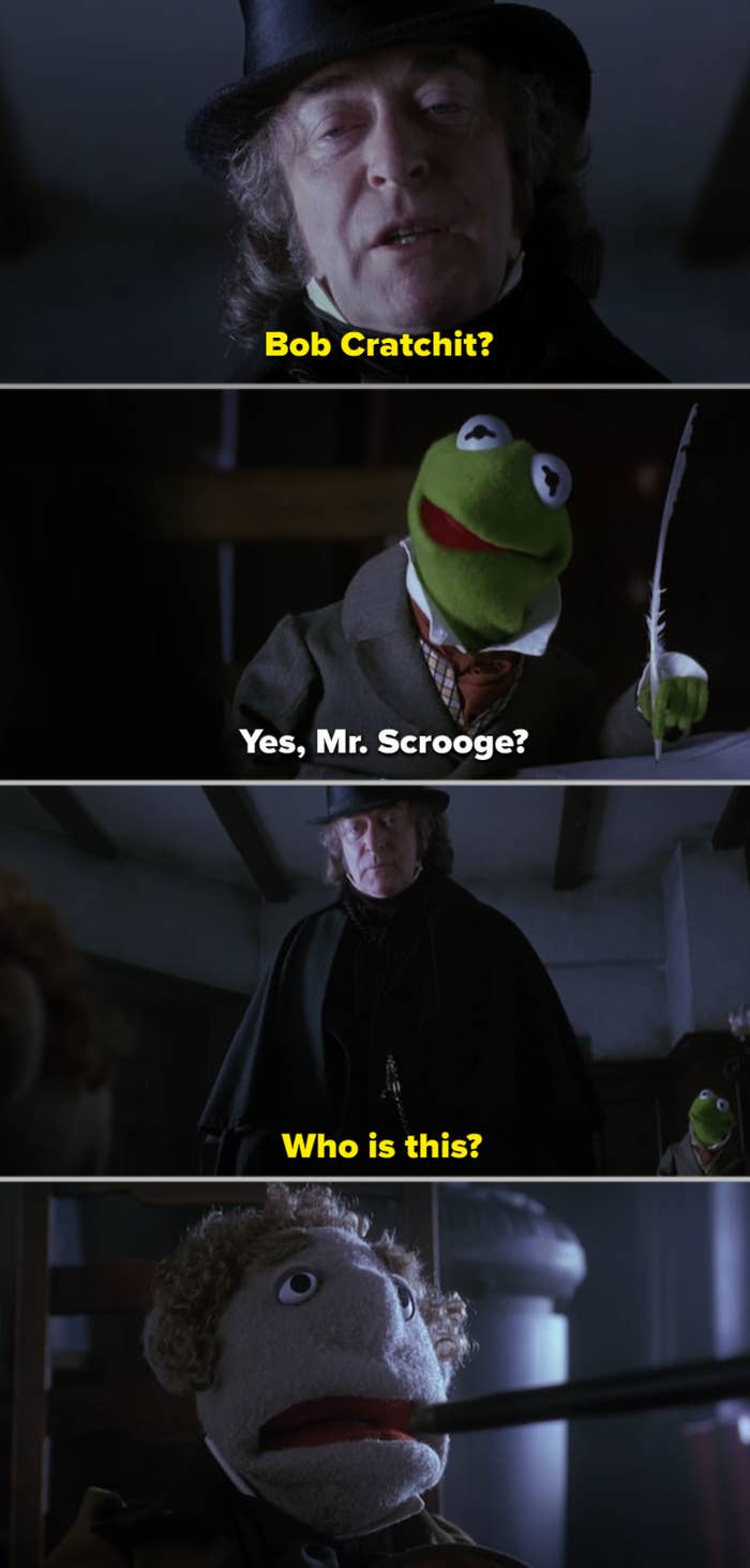 Scrooge confronting a Muppet in his office