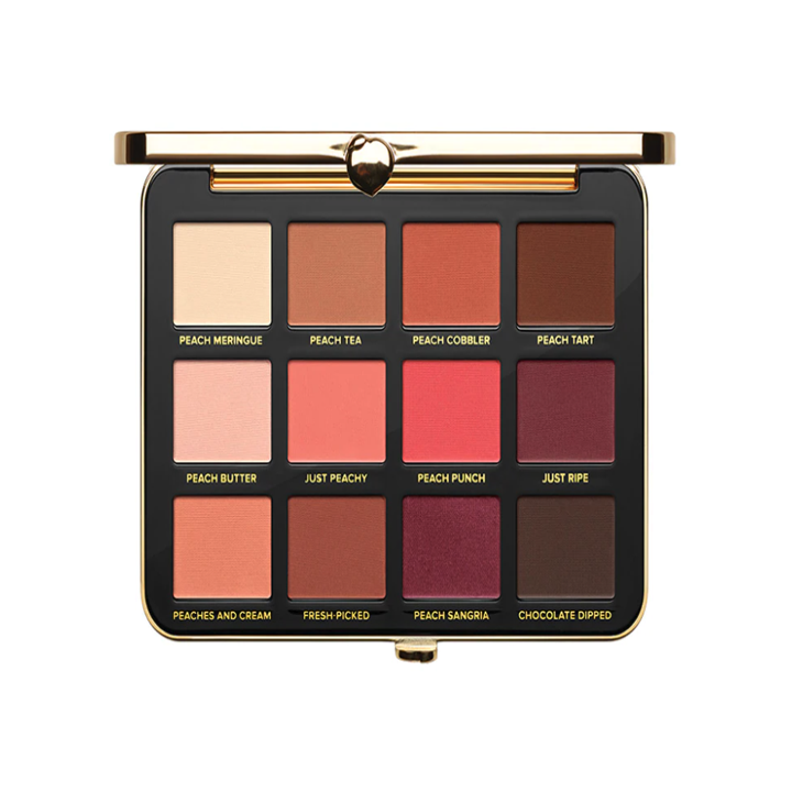 a "just peachy" matte eyeshadow palette with 12 colors 