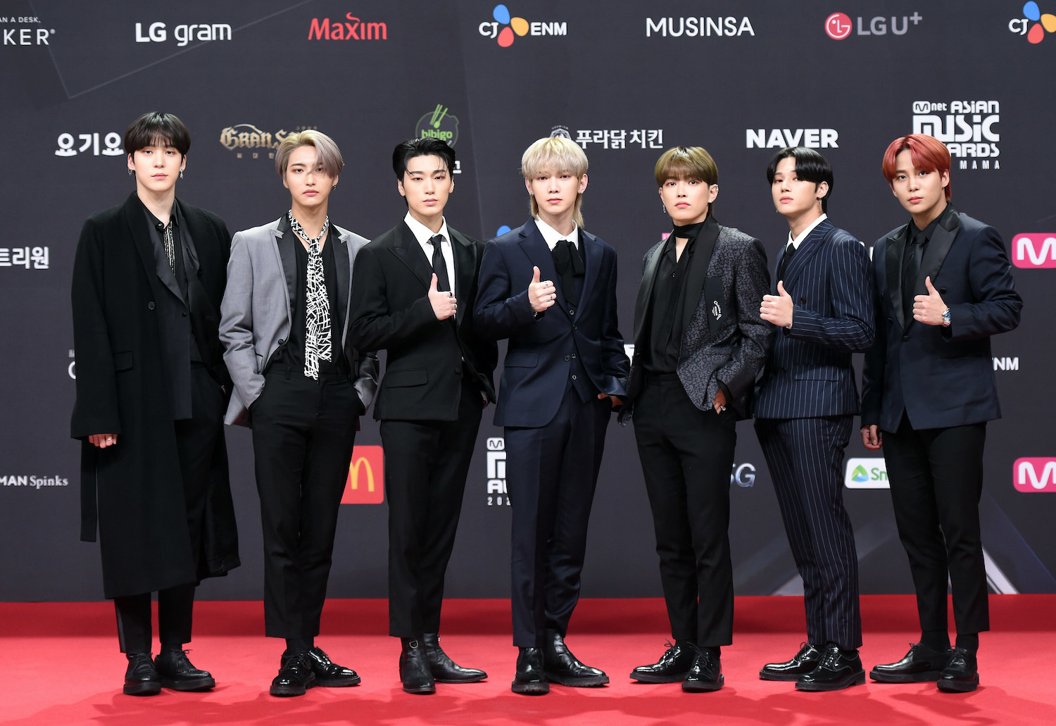 ATEEZ, wearing suits, attends the 2020 Mnet Asian Music Awards