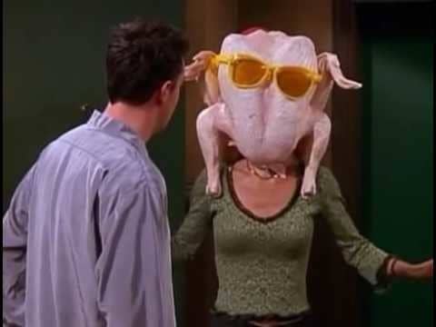 Monica with a turkey on her head