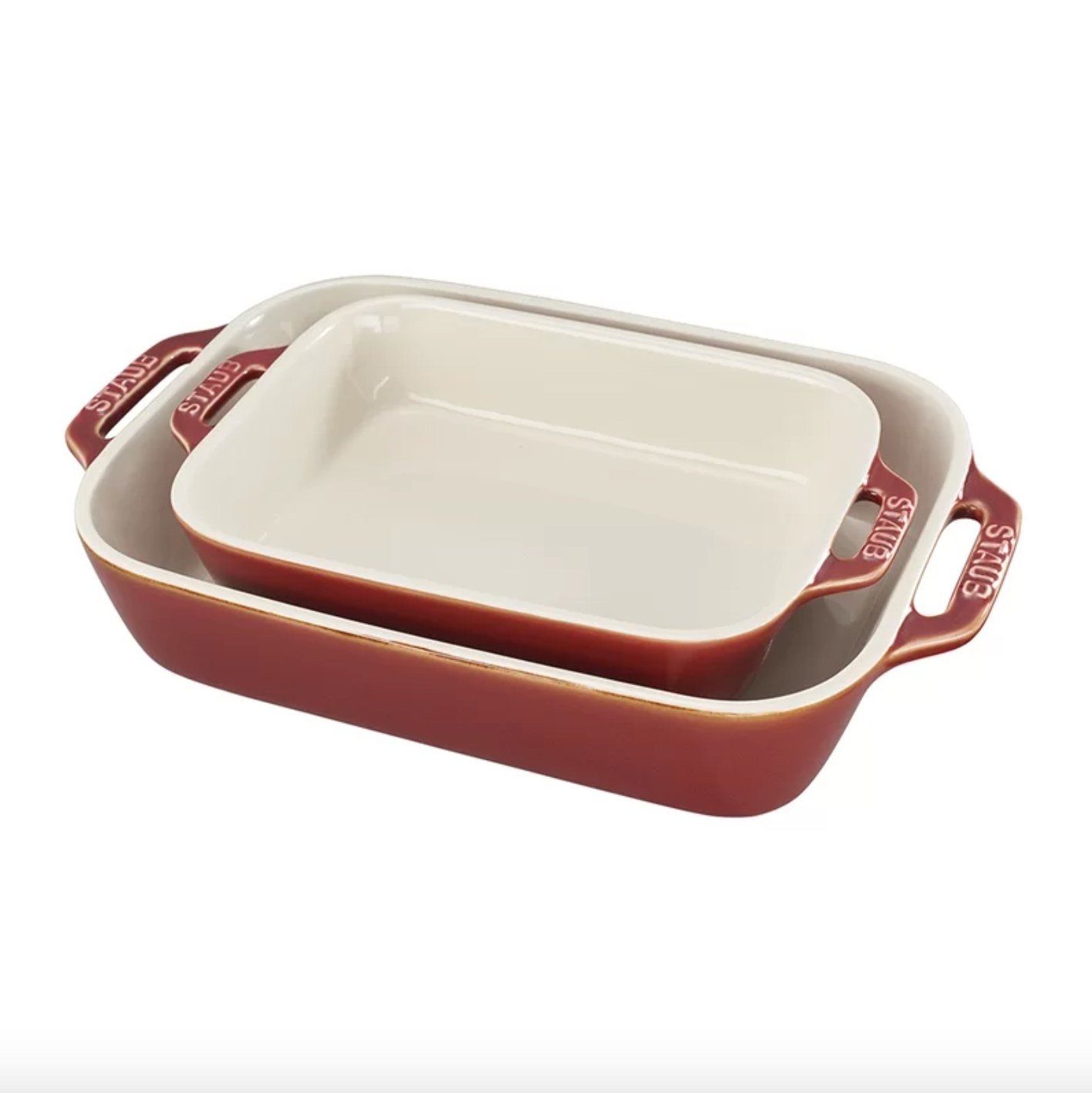 The two-piece stoneware baking set in rustic red