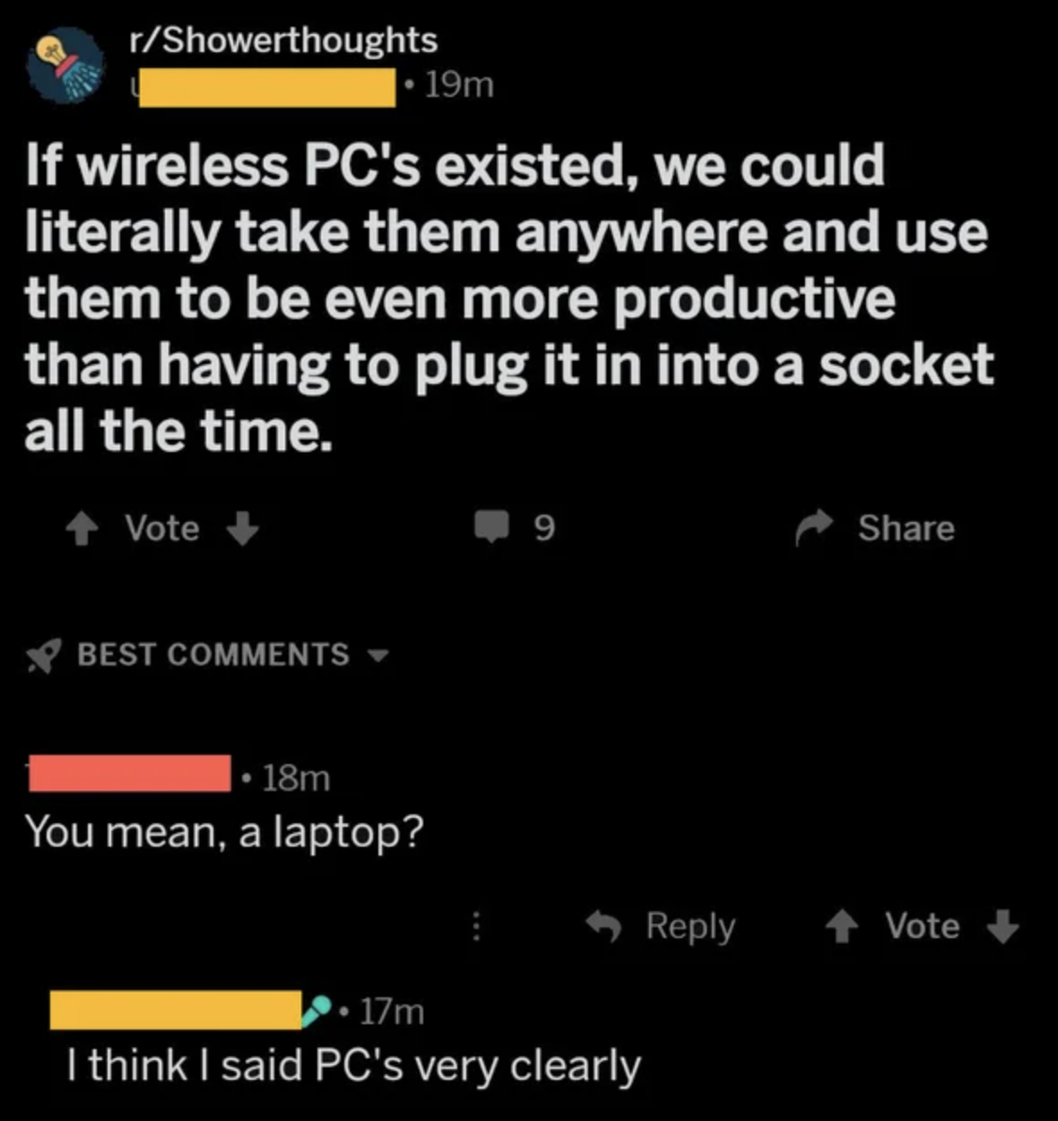 post where someone says there should be wireless PCs which are just laptops