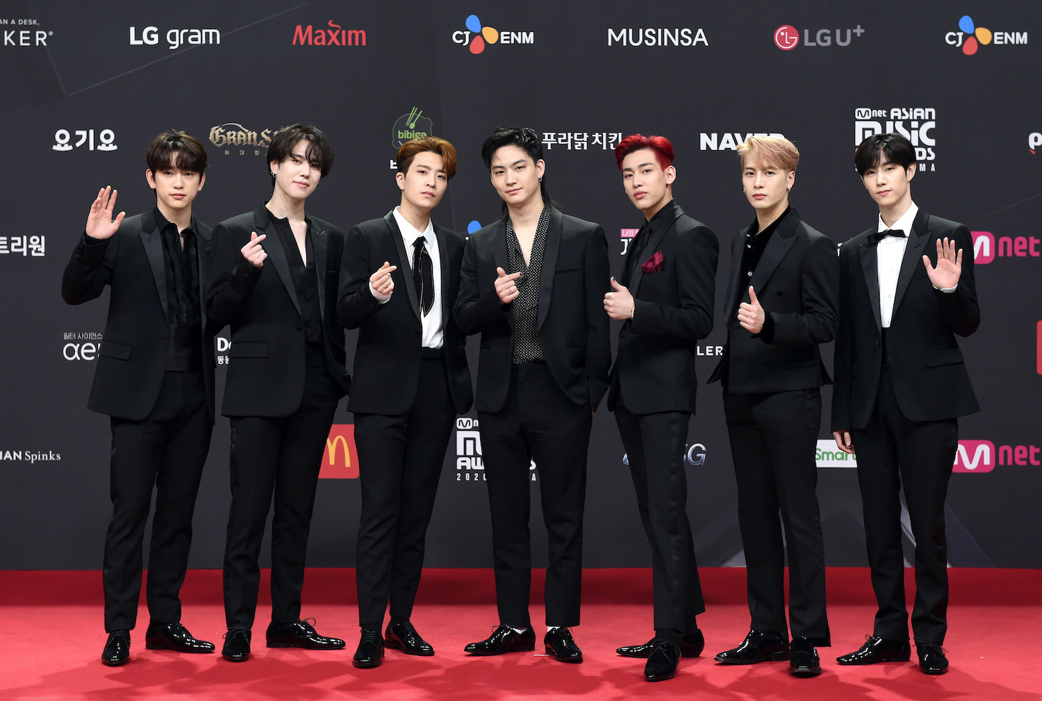 GOT7, wearing suits, attends the 2020 Mnet Asian Music Awards