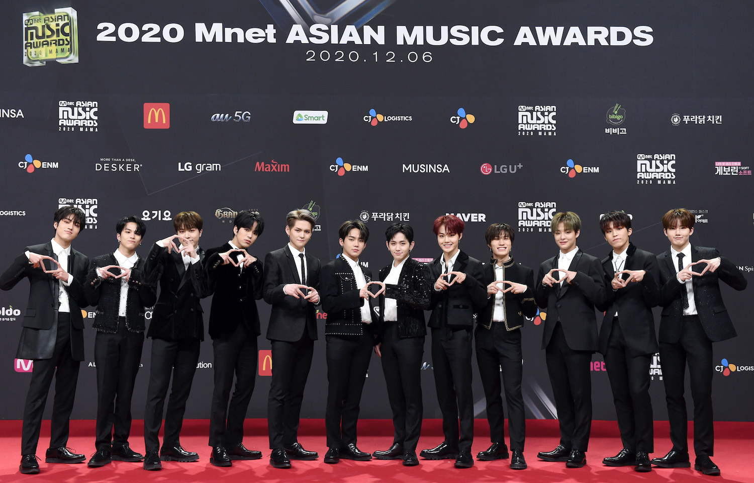 Treasure, wearing suits, attends the 2020 Mnet Asian Music Awards