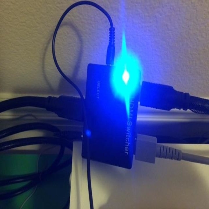Reviewer image of blinding blue light coming from electrical device