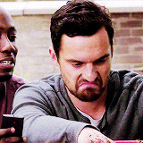 Nick Miller making his turtle face frown