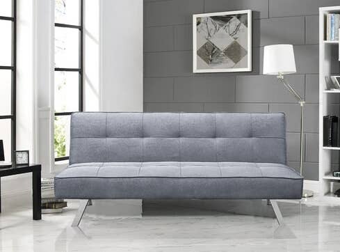 Armless tufted sofa with silver legs