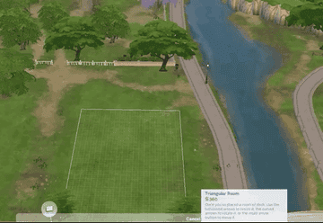 An empty plot of land in &quot;The Sims&quot; with the building tool being used and deleted