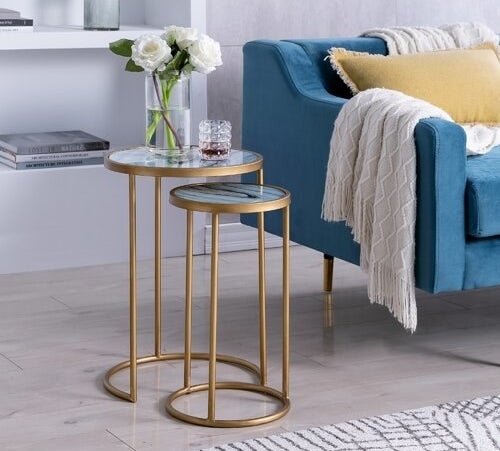 Gold metal round table frames with faux agate tabletop