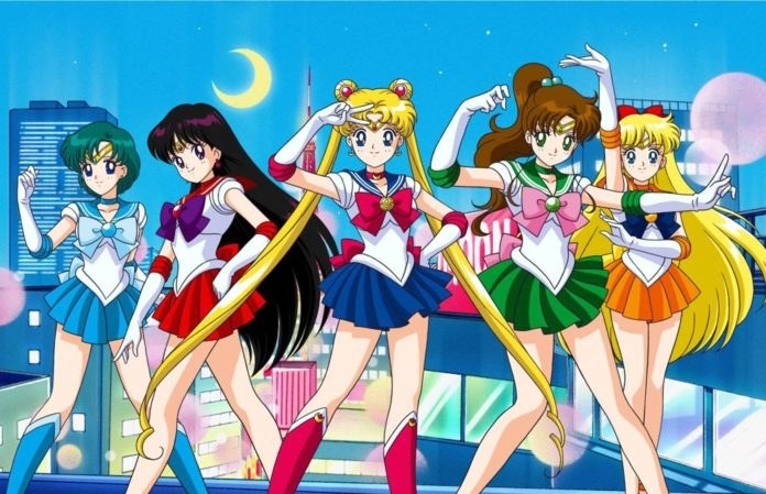 Sailor Moon, Sailor Mercury, Sailor Mars, Sailor Jupiter and Sailor Venus posing