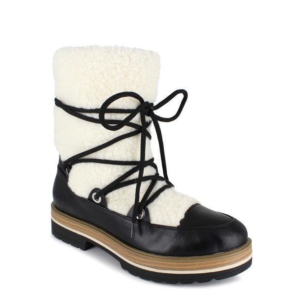 Black and white faux shearling boots 