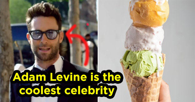 亚当·莱文栗色5旁边戴着墨镜和一个完整的套装的形象牵手三筒冰淇淋勺