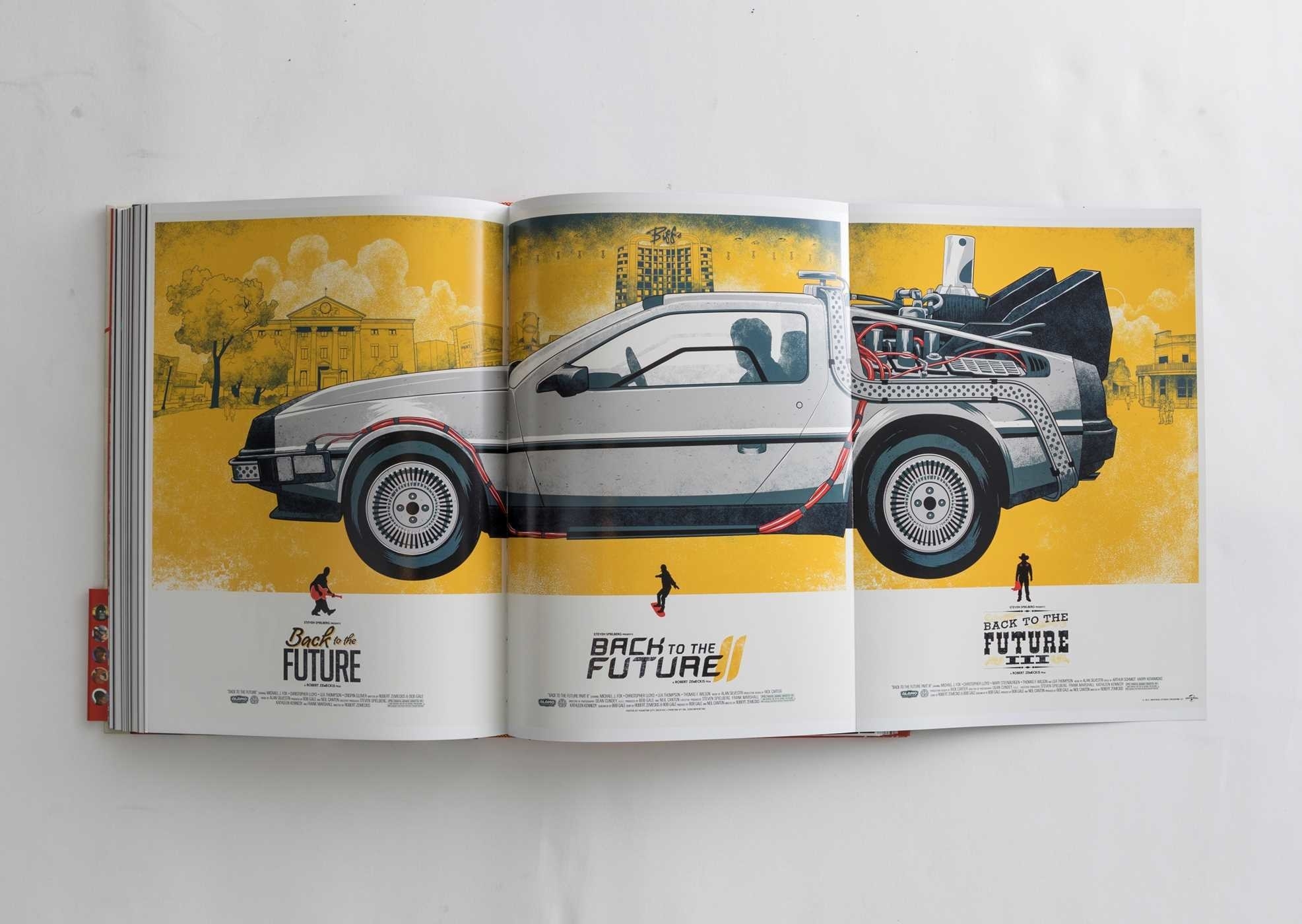 the book opened to an illustration of the car from Back to the Future 