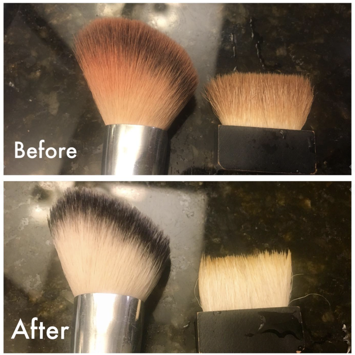 Makeup brushes before and after using cleanser