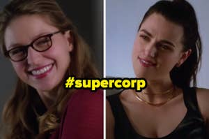 Melissa Benoist as Kara Danvers / Kara Zor-El / Supergirl and Katie McGrath as Lena Luthor in the show "Supergirl."