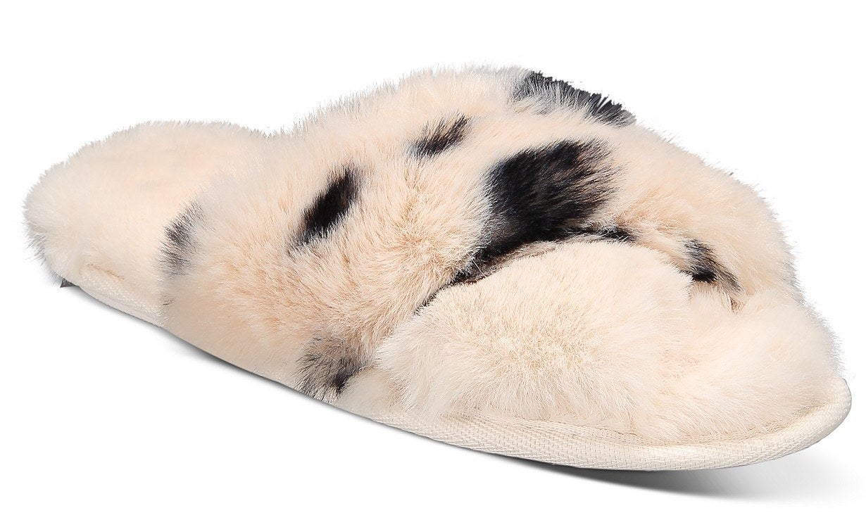 the jenni animal print faux-fur crossband slipper