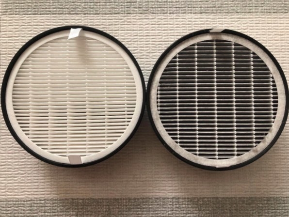 before and after shot of an air purifier filter