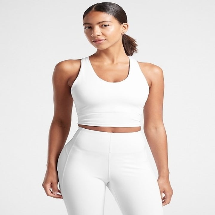 model wearing the bra in white 