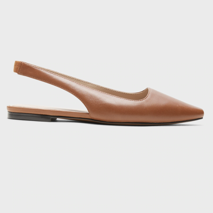 Side view of Banana Republic leather slingback flat in the shade cognac brown