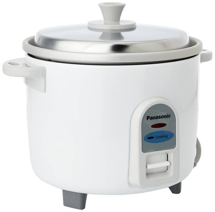 A white Panasonic rice cooker