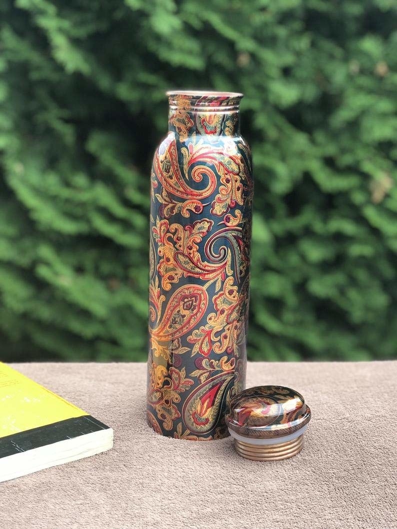 Copper water bottle with floral patterns