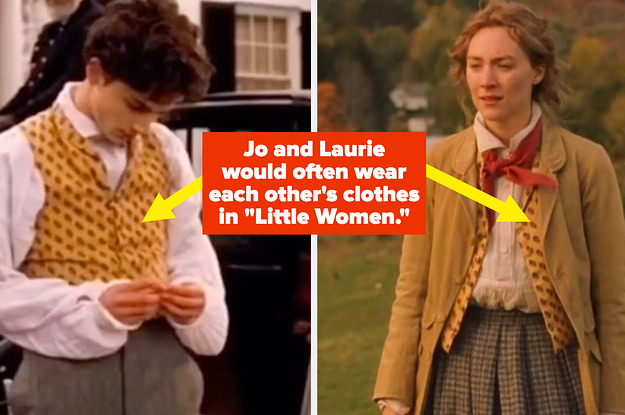 Jo and Laurie wearing the same vest at different points in the movie