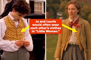 Jo and Laurie wearing the same vest at different points in the movie "Little Women"