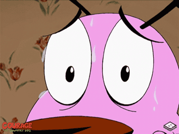 Courage the cowardly dog sweating in fear.
