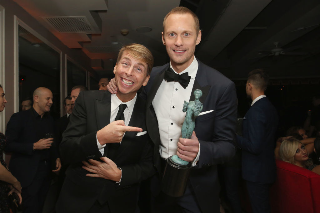 Alexander Skarsgård and Jack McBrayer happily posing together at the SAG Awards