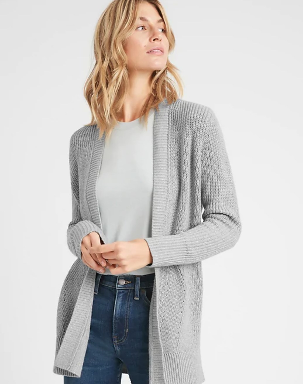 The cable-knit cardigan in grey