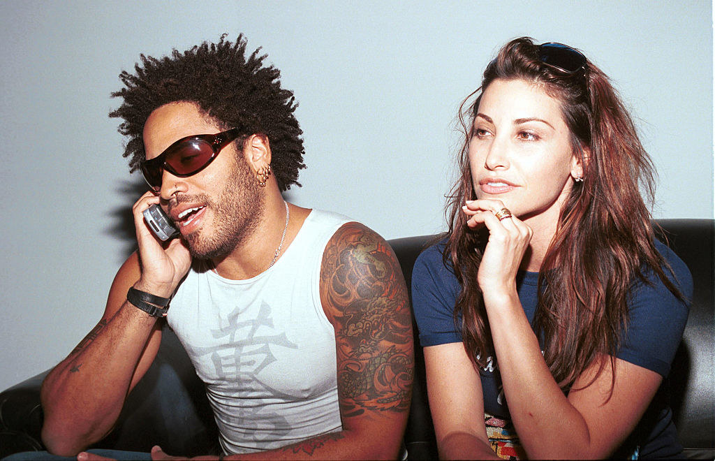 Lenny Kravitz and Gina Gershon backstage at the Rock&#x27;n&#x27;Road Rally party in 2000