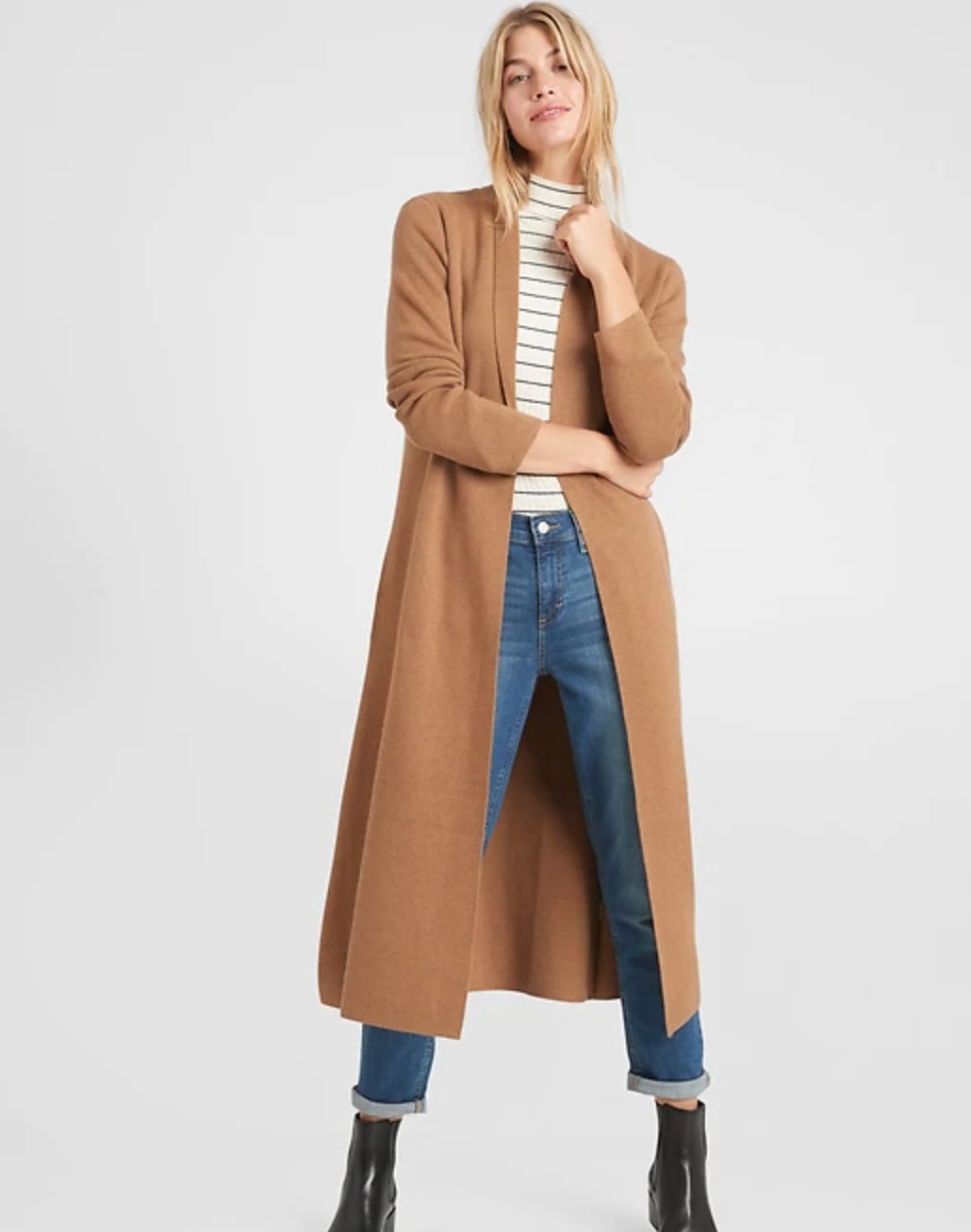 The structured sweater coat in camel