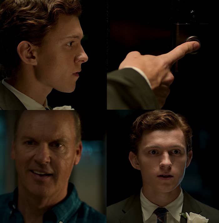 Tom Holland as Peter Parker / Spider-Man and Michael Keaton as Adrian Toomes / Vulture in the movie &quot;Spider-Man: Homecoming.&quot;