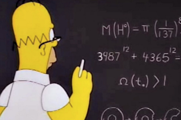 Homer Simpson doing math equations on the board 