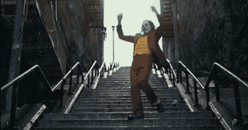 The Joker flailing down the stairs.