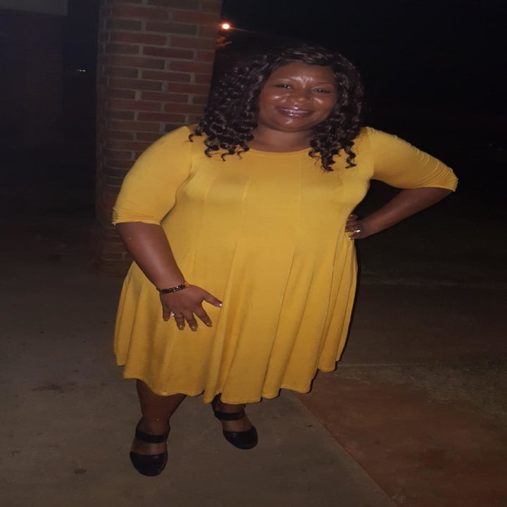 Reviewer wearing the dress in yellow