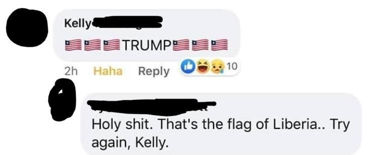 person mixing up the flag of liberia for the usa flag