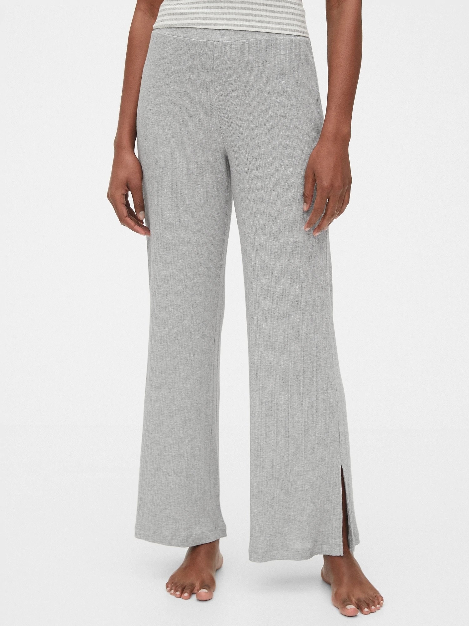 Model wearing gray lounge pants