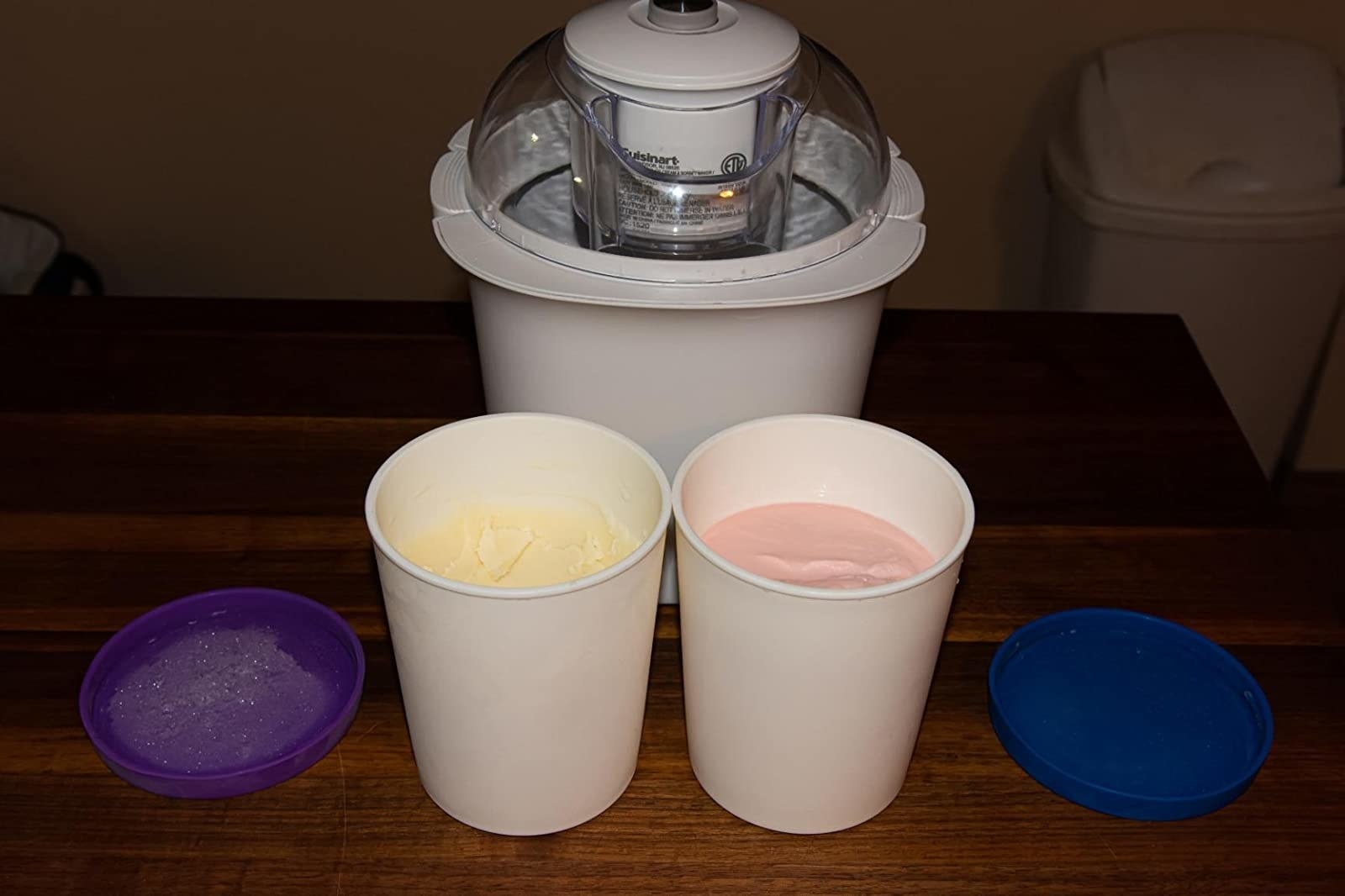reviewer image of the tasty by cuisinart ice cream maker and two cups of ice cream