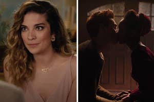 Alexis from "Schitts Creek" alongside Archie and Josie kissing on "Riverdale"