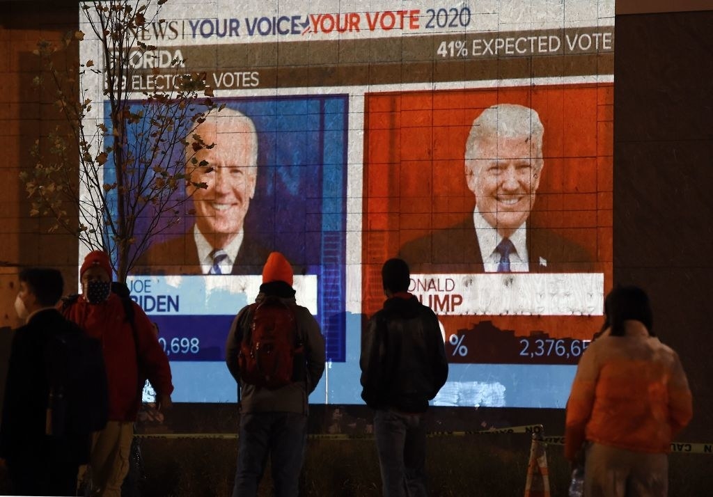 A projected image of election results for Florida on election night