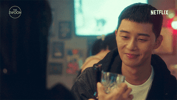 A gif from Itaewon Class of Park Saeroyi having a drink with Oh Soo-Ah