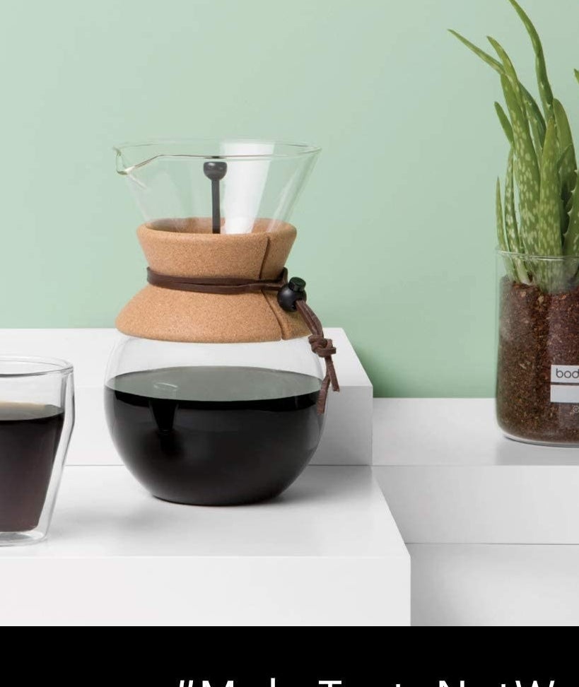 Pour-over coffee maker filled with coffee