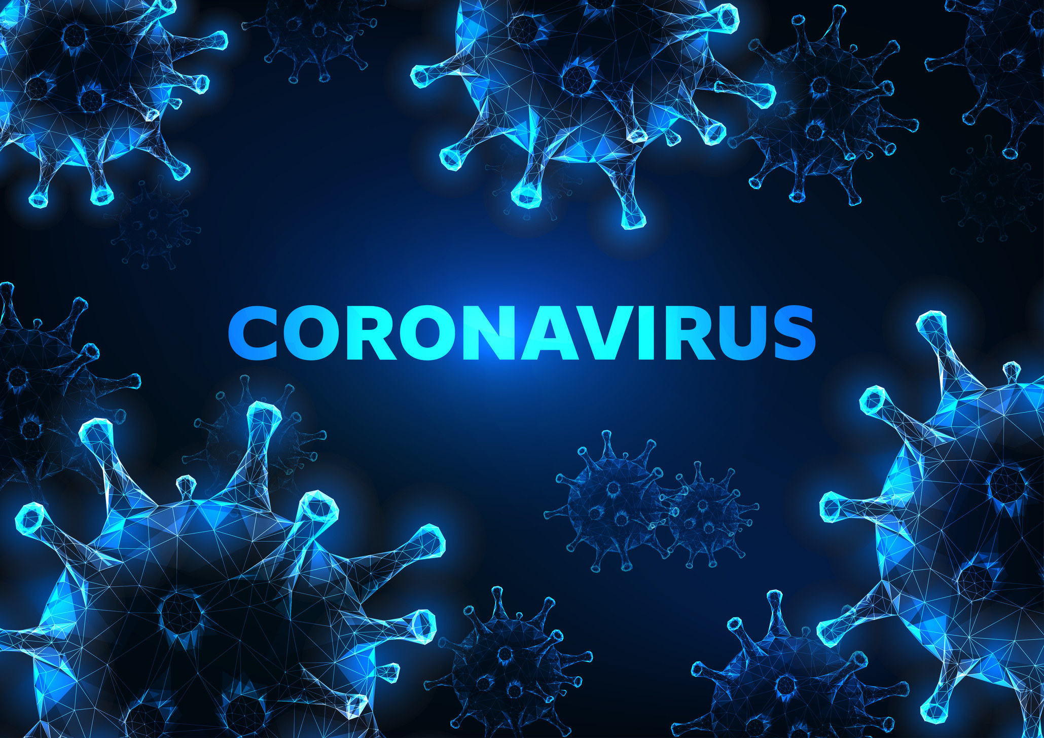 Blue Coronavirus cells with abstract background